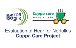 Logos for Hear for Norfolk and Cuppa Care with text: Evaluation of Hear for Norfolk’s Cuppa Care Project.